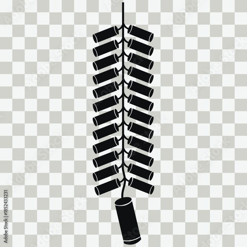 Classic black silhouette of a string of firecrackers ready for a festive celebration