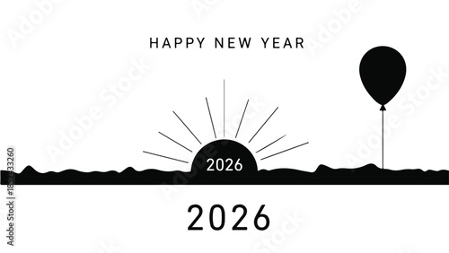 Bright future ahead with a new year sunrise and festive balloon