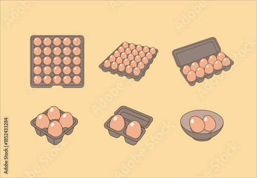 Different egg packages. Simple line drawing illustration.