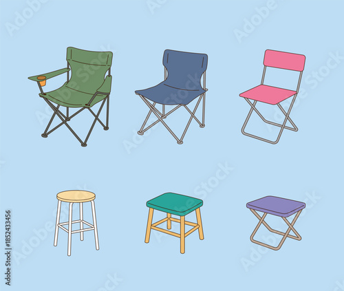 Various simple chair design elements. Simple line drawing illustration.