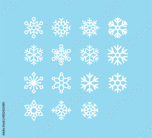 Various snowflake icons. Icons in a flat design.