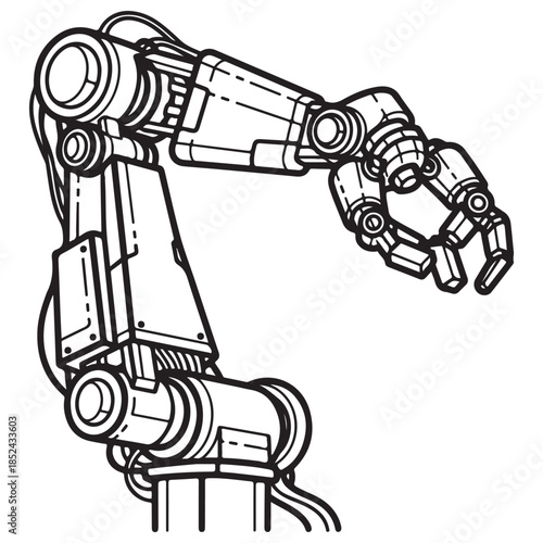 Black and White Line Art Robotic Arm Illustration