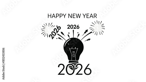 Bright idea for the New Year with fireworks and the number 2026 symbolizing innovation and celebration.