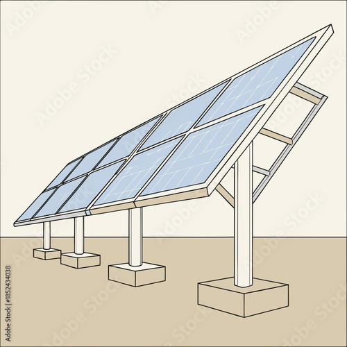 Solar panels facing upward with accurate tilt angle on concrete blocks