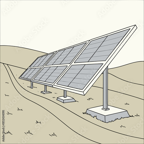 Solar panels on elevated terrain with hills gray panels
