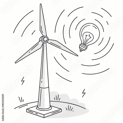 Wind turbine generating electricity lightbulb renewable energy