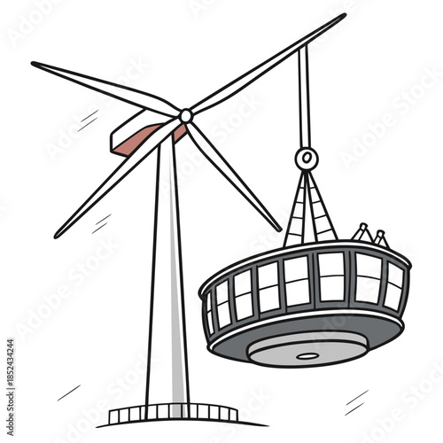 Floating wind turbine structure in air with white background