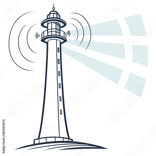 Lighthouse with beam light and sensor waves light beam