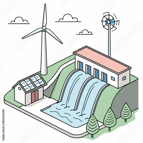 Eco friendly hybrid power plant with solar wind and hydro energy