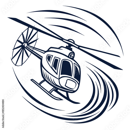 Navy helicopter in motion with blurred rotor blades