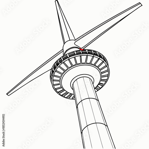 Low angle view of wind turbine structure with three blades