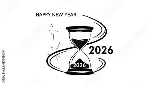 New Year's countdown with hourglass and sparkling festive element