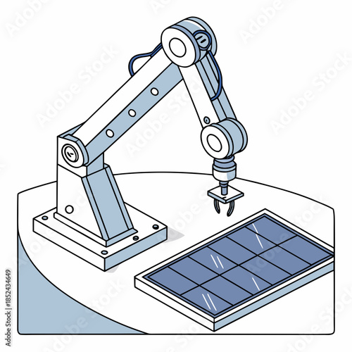 Robotic arm installing solar panel on surface installation