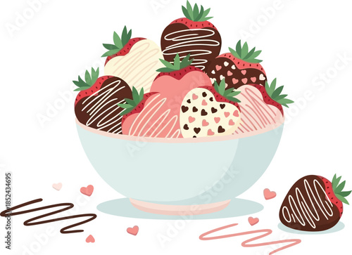 Chocolate Covered Strawberries Artfully Arranged in Elegant Ceramic Bowl.