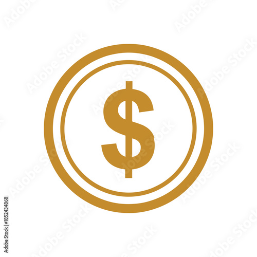 Gold coin icon with a dollar sign symbol isolated on white.