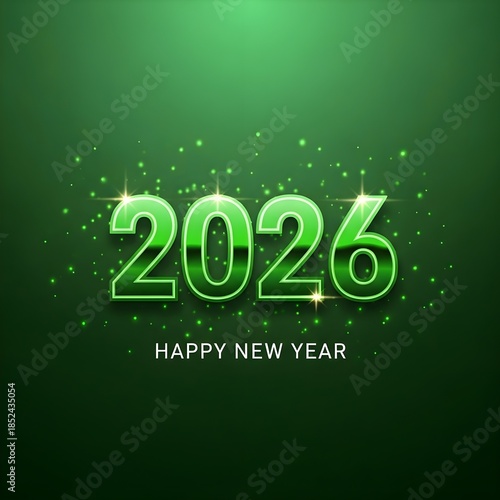 Vibrant and shimmering new year 2026 celebration in dazzling green light, adorned with sparkling glitter for a bright and prosperous future