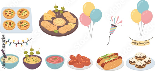 Colorful Festive Party Celebration Food and Decorations Collection.