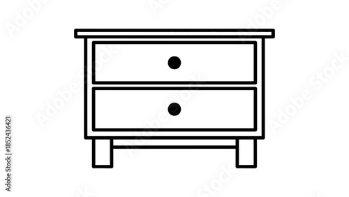 Simple line drawing of a two-drawer nightstand with legs