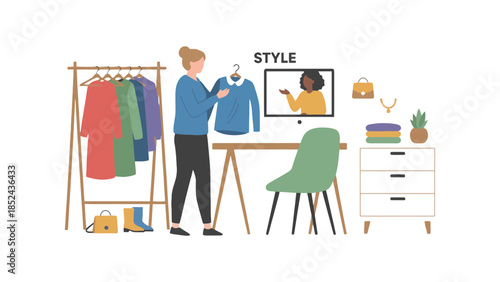 Fashion influencer showing outfit ideas to online audience