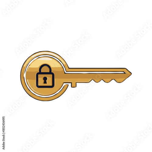 Golden Key with Padlock - Security and Access Symbol.