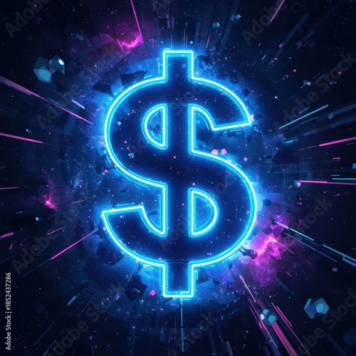 Wallpaper Mural Neon dollar symbol in futuristic cityscape Torontodigital.ca