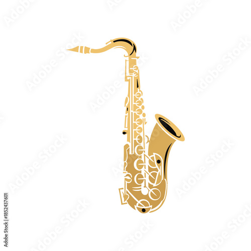 Golden Saxophone Musical Instrument Isolated on White Background.