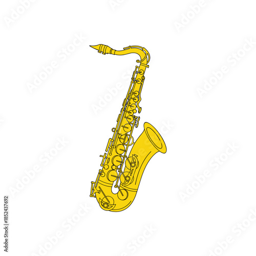 Golden Saxophone Musical Instrument Isolated on White Background.