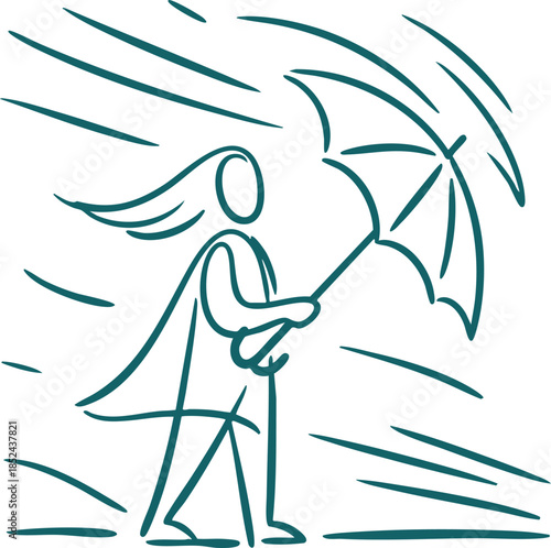 Person with umbrella in windy rain