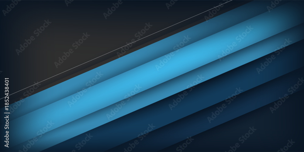 Fototapeta premium Blue line vector background on black space paper layer overlap pattern for text and message design