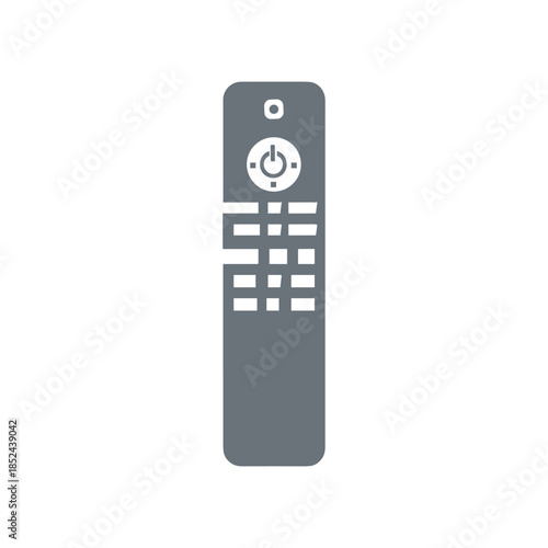 Gray Remote Control with Power Button and Multiple Input Options.