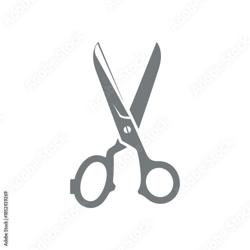 Gray Scissors Illustration - Cutting Tool with Open Blades and Circular Handles.
