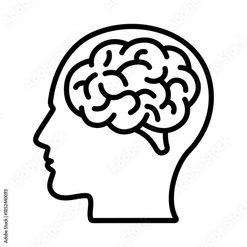 Human brain with head or side face profile. Medical icon illustration isolated on white background. Scalable EPS 10 vector graphic