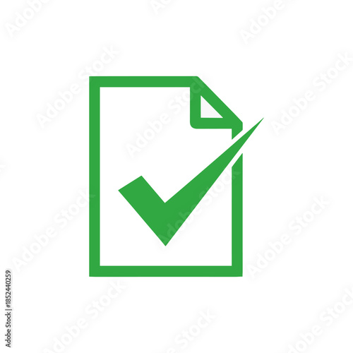 Green Check Mark on Document, Symbolizing Approval and Completion.