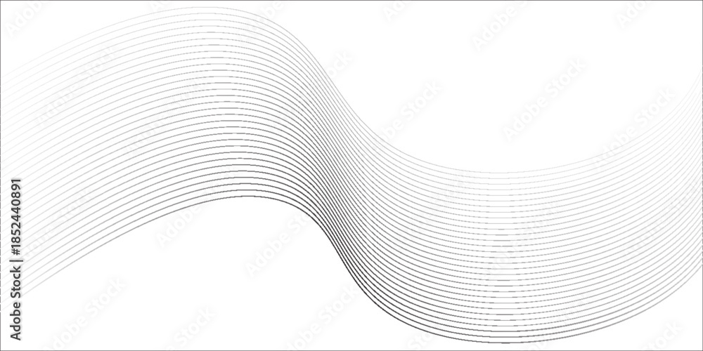 Fototapeta premium Dotted particles flowing halftone gradient curve shape wave pattern on white background. Vector in technology, science, music, waves, modern concept.