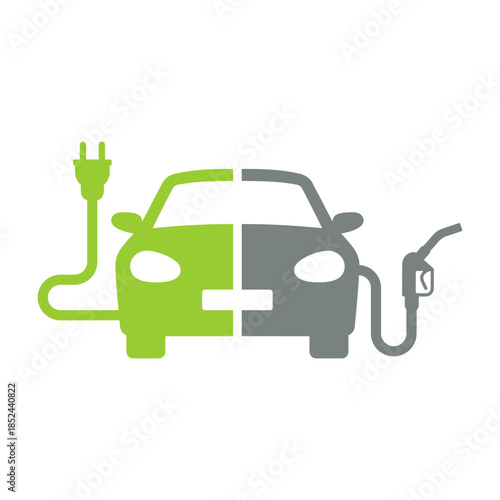 EV Environment friendly electric car vs conventional internal combustion engine automobile graphic. Editable Vector illustration EPS 10.