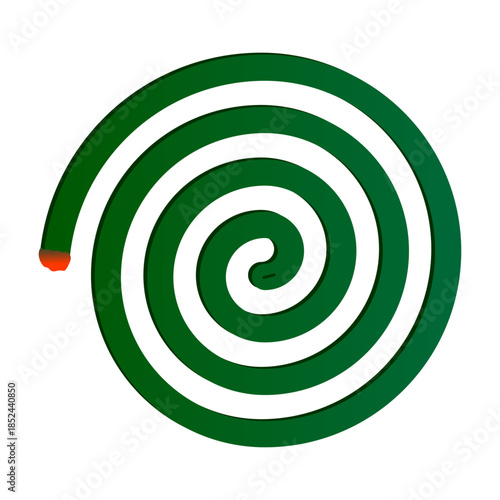 Top view of a green spiral burning mosquito repellent coil isolated on white background. Editable EPS 10 vector graphic.