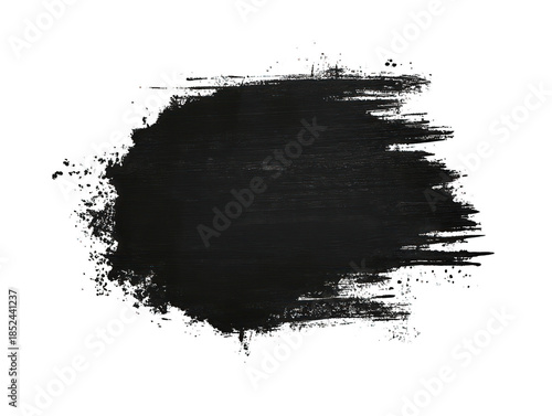 Dramatic black paint stroke with splatters on clear, modern transparent backgrounds for easy design use