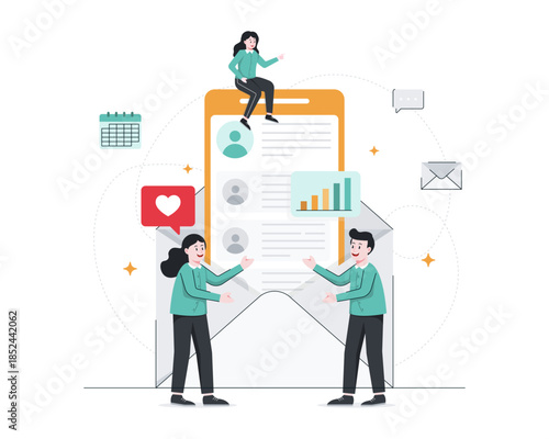 Men and women are smiling because they have successfully carried out satisfactory email marketing