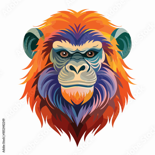 Stylized orangutan portrait with bold colors and graphic design elements