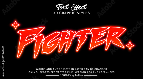 Neon red fighter 3d text style effect