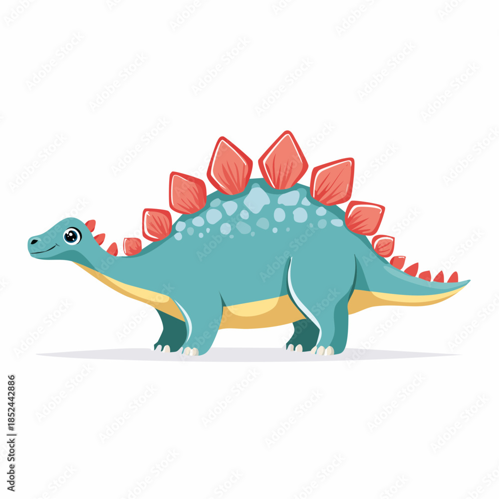 Obraz premium Cartoon dinosaur illustration with turquoise body and red plates on white