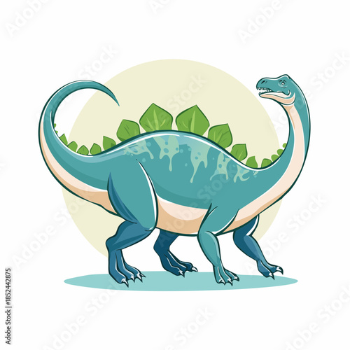 Cartoon dinosaur illustration standing with a long neck and green plates