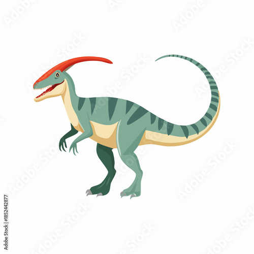 Cartoon dinosaur illustration standing with a large crest isolated on white background