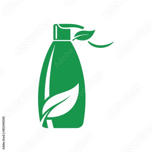 Green Eco-Friendly Lotion Bottle with Leaves.