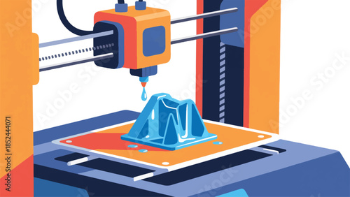 Illustration Of A 3d Printer At Work Printing An Object From Liquid Plastic Vector Design Template