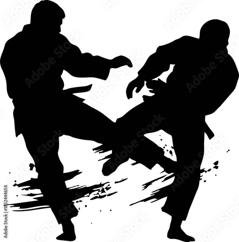 Judo Foot Sweep Silhouette. Swift Ink Stroke Vector for Asian Games 2026