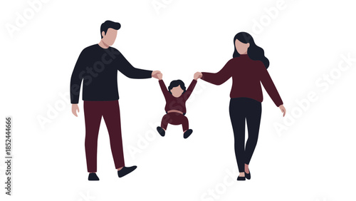 Joyful parents playfully lifting their child between them, celebrating family love and connection.