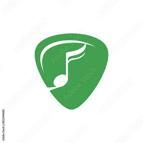 Green Guitar Pick with Music Note Symbol for Musical Instrument App.