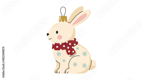 Charming bunny ornament with festive scarf, ready to decorate for winter holidays
