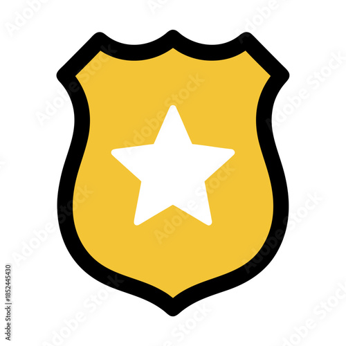 Yellow police badge emblem with a white star, symbolizing law enforcement and authority